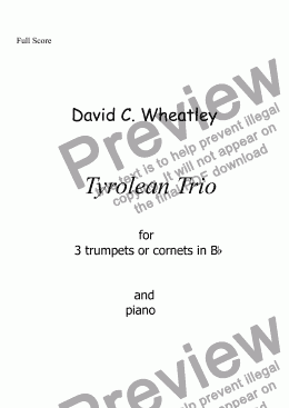 page one of Tyrolean Trio for 3 trumpets (or cornets) in Bb and piano by David Wheatley 