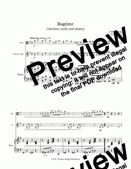 page one of Ragtime (clarinet, viola and piano) - Score and parts