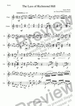 page one of Lass of Richmond Hill (flute and guitar - with variations)