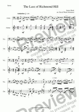 page one of Lass of Richmond Hill cello and guitar easy version