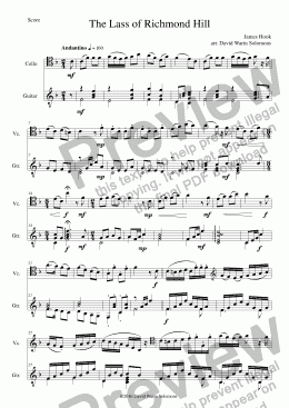 page one of Lass of Richmond Hill cello and guitar with variations
