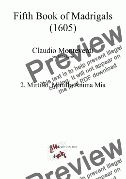 page one of Brass Quintet - Monteverdi Madrigals Book 5 - 02. O Mirtillo, Mirtillo