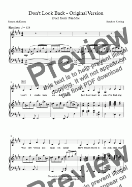 page one of 'Don't Look Back' - Original Version. Duet from 'Maddie'
