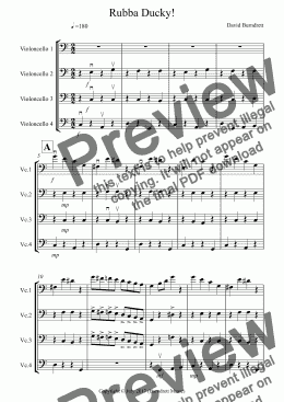 page one of Rubba Ducky! for Cello Quartet