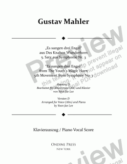 page one of Mahler (arr. Lee): Symphony No. 3 5th movement, Piano Vocal Score (Version D for Alto solo)