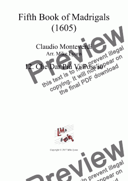 page one of Brass Quintet - Monteverdi Madrigals Book 5 - 12. Che Dar Più Vi Poss'io