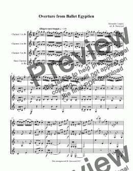 page one of Luigini - Overture from Ballet Egyptien for 4 Bb Clarinets (3 Bb & Bass)