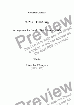 page one of CHORAL SONG – THE OWL-Arranged for Female Voices SSA. Words: Alfred Lord Tennyson (1809-1892)