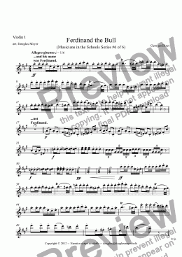 page one of Ferdinand the Bull for String Quartet and Narrator