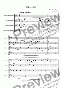page one of Innocence (Saxophone Quartet)