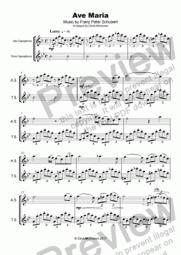 page one of Ave Maria by Franz Schubert, Duet for Alto and Tenor Saxophone