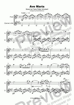 page one of Ave Maria by Franz Schubert, Duet for Flute and Clarinet