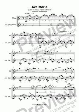 page one of Ave Maria by Franz Schubert, Duet for Flute and Alto Saxophone