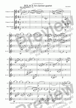 page one of SOLACE for clarinet quartet
