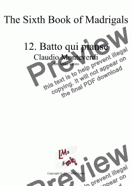 page one of Brass Quintet - Monteverdi Madrigals Book 6 - 12. Batto qui pianse