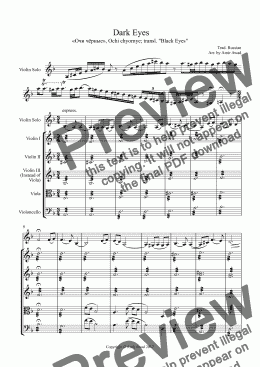 page one of Dark Eyes «Очи чёрные», Ochi chyornye; transl. "Black Eyes" - Russian tradition music for Violin Solo and String Orchestra