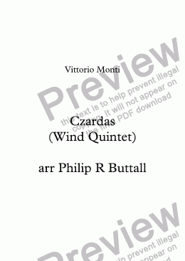 page one of Czardas (Wind Quintet)