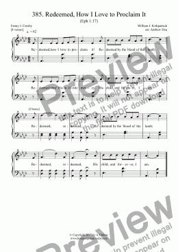 page one of Redeemed, How I Love to Proclaim It - Easy Piano 385
