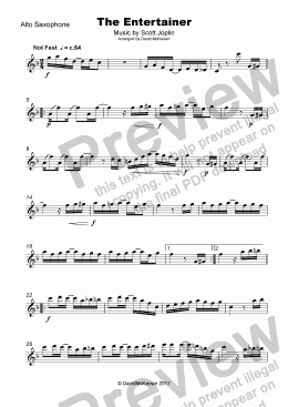 page one of The Entertainer by Scott Joplin, for Alto Saxophone and Piano