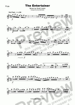 page one of The Entertainer by Scott Joplin, for Flute and Piano