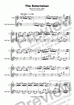 page one of The Entertainer by Scott Joplin, Duet for Flute and Alto Saxophone