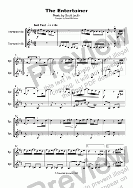 page one of The Entertainer by Scott Joplin, Duet for Trumpet