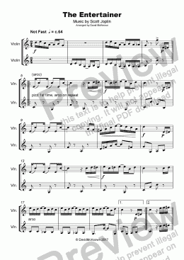 page one of The Entertainer by Scott Joplin, Duet for Violin