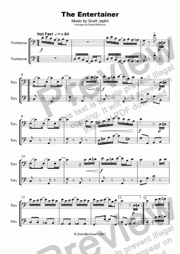 page one of The Entertainer by Scott Joplin, Duet for Trombone