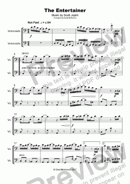 page one of The Entertainer by Scott Joplin, Duet for Cello