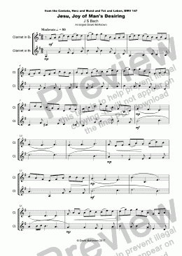 page one of Jesu Joy of Man's Desiring, J S Bach, Duet for Two Clarinets