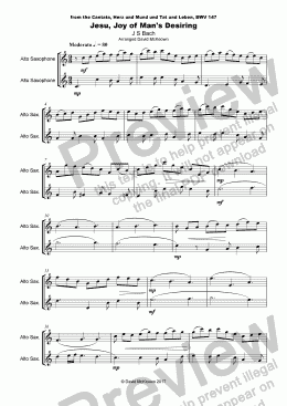 page one of Jesu Joy of Man's Desiring, J S Bach, Duet for Two Alto Saxophones