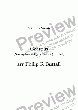 page one of Czardas (Saxophone Quartet / Quintet)
