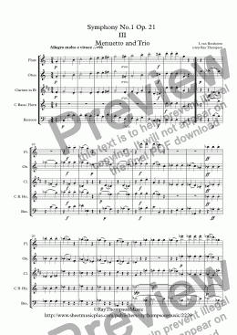page one of Beethoven: Symphony No.1 Op. 21  III  Menuetto and Trio - wind quintet