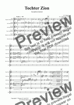 page one of Tochter Zion - Choral & Shuffle - Saxophone Quintet 