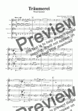 page one of Träumerei - romantic Masterpiece by R.Schumann - Wind Quintet 