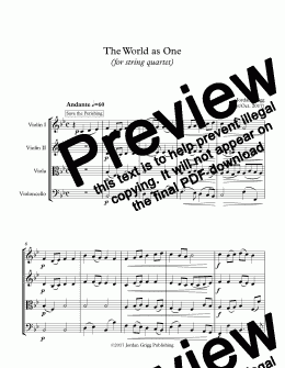 page one of The World as One (for string quartet) - Score and parts