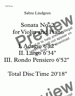 page one of Sonata No. 2 for Violin and Piano III. Rondo Pensiero