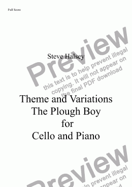 page one of Theme and Variations   The Plough Boy for Cello and Piano