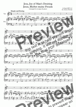 page one of Jesu, Joy of Man's Desiring Jesus, Bleibet meine Freude (arr. trumpet & piano or organ no pedals)
