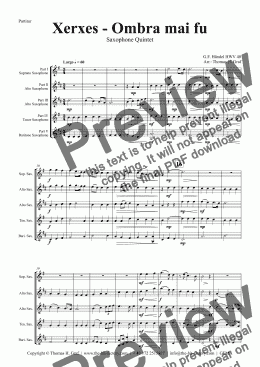 page one of Xerxes Largo - Ombra mai fu - Saxophone Quintet