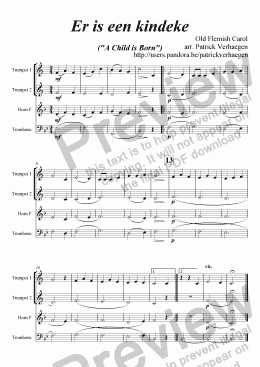page one of Er is een Kindeke (for brass quartet)