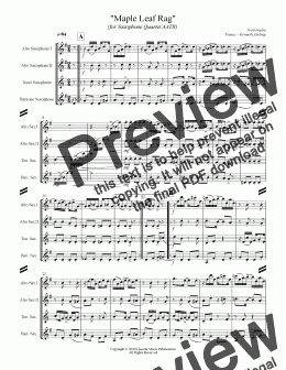 page one of Joplin - Maple Leaf Rag (Saxophone Quartet AATB)