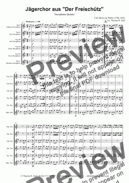 page one of Jaegerchor - Der Freischuetz C.M.Weber - Saxophone Quintet
