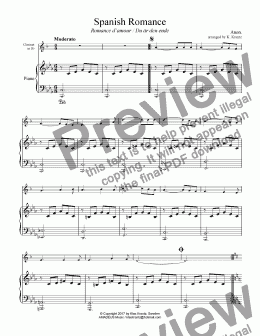 page one of Spanish Romance / Romanza for clarinet in Bb and easy piano