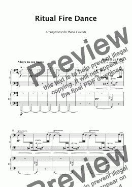 page one of De Falla - RITUAL FIRE DANCE - piano 4 hands