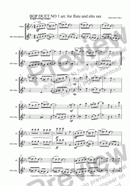 page one of BOP DUET NO 1 arr. for flute and alto sax
