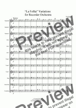 page one of La Follia Variations for Recorder Orchestra