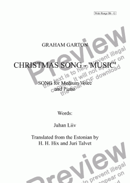page one of Christmas Music for 2018  Words by JUHAN LIIV  Translated from the Estonian by H.L. Hix and Juri Talvet - SONG Range Bb - G