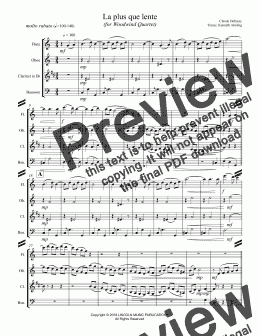 page one of Debussy - La plus que lente (for Woodwind Quartet)