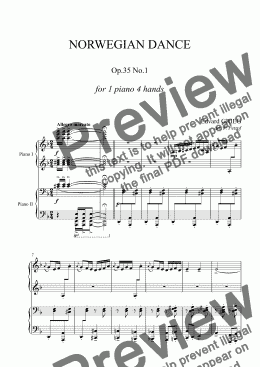 page one of Grieg - NORWEGIAN DANCE  Op.35 No.1 - piano 4 hands